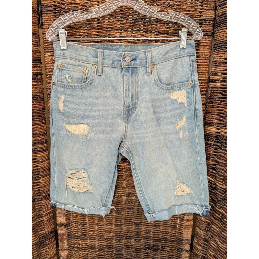 Levi's 412 Mens Jorts Distressed Frayed Hem Jean Shorts 29 Bermuda Slim Fit